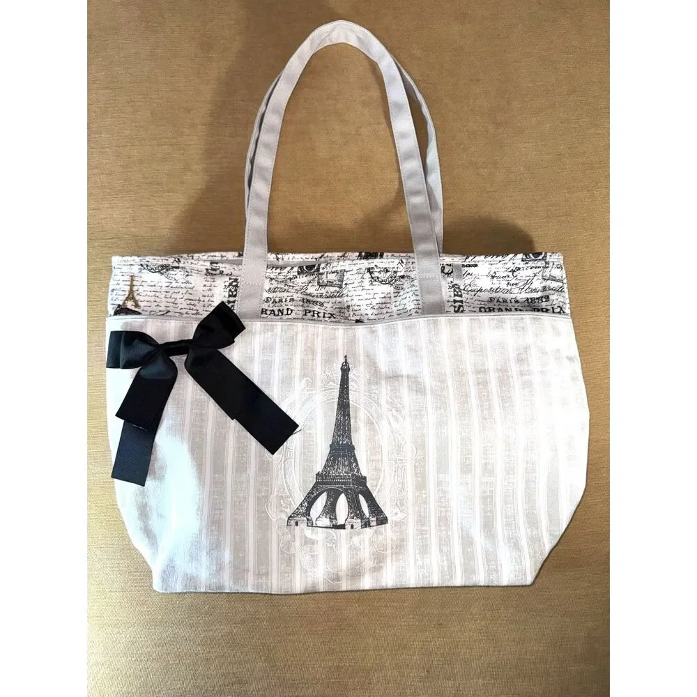 Black, White and Gray Paris cloth bag, large